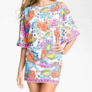 NEW Trina Turk Cherry Blossoms Cold Shoulder Swim Coverup Dress Size Small